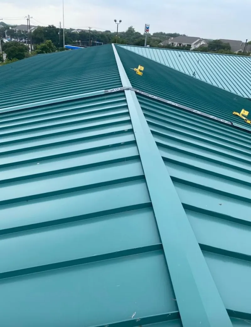 Green commercial metal roof ridge and valley for Metal Roof Repair in McAllen